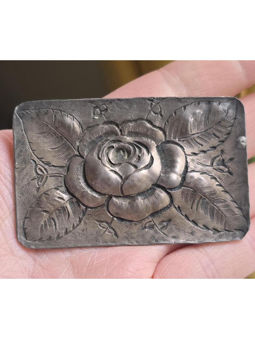 Vintage Hammered Sterling Silver Rose Pin
